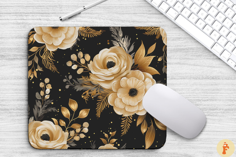 black-and-gold-floral-bouquet-mouse-pad