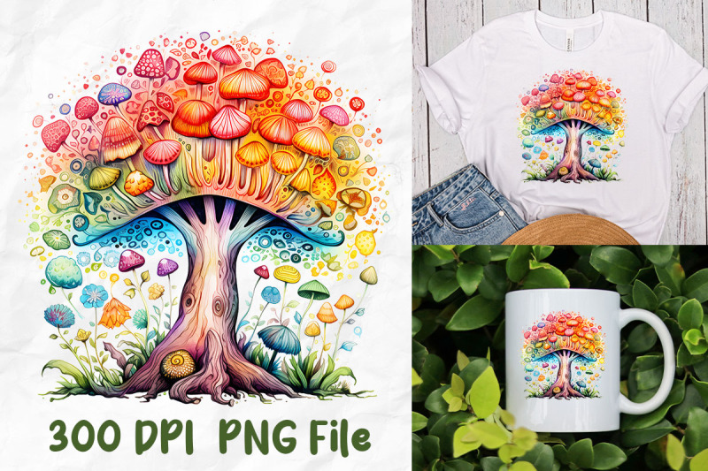 rainbow-hippie-retro-mushroom-tree