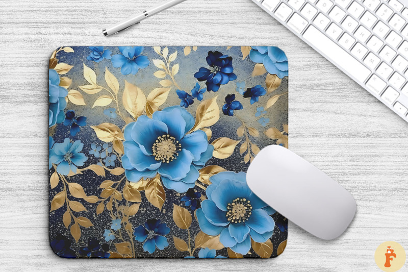 blue-and-gold-floral-bouquet-mouse-pad