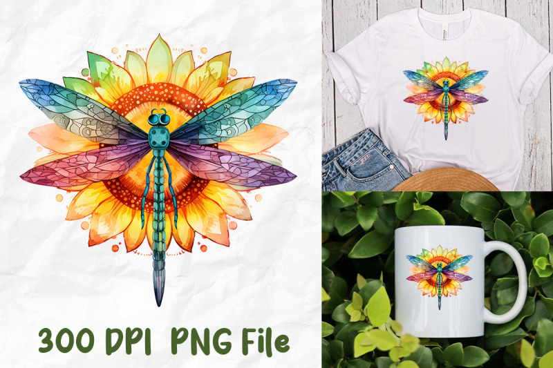 rainbow-hippie-retro-dragonfly-sunflower