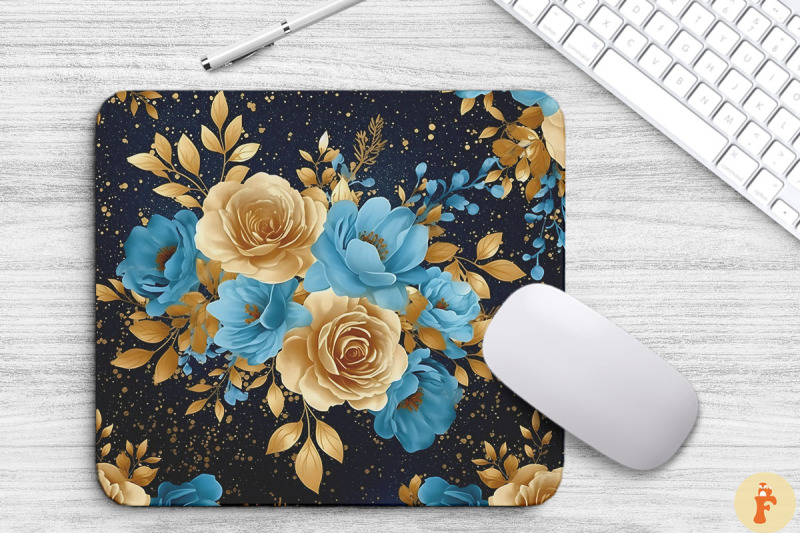 blue-and-gold-floral-bouquet-mouse-pad