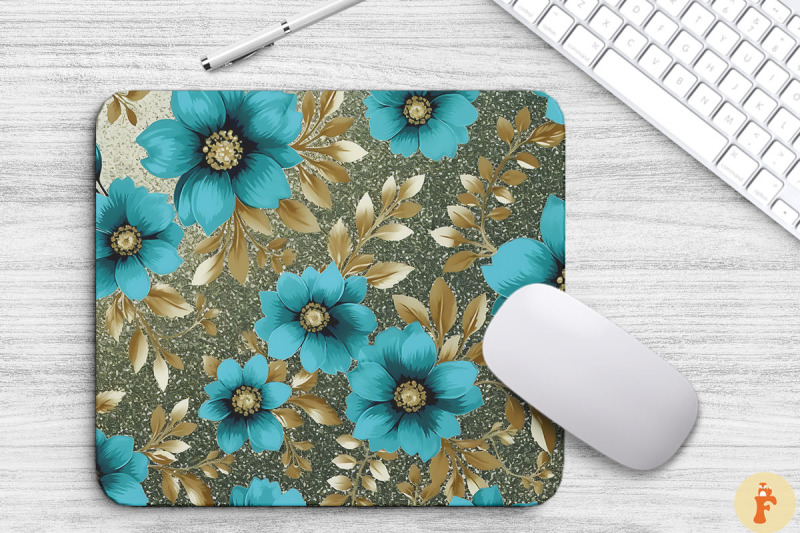 cyan-and-gold-floral-bouquet-mouse-pad