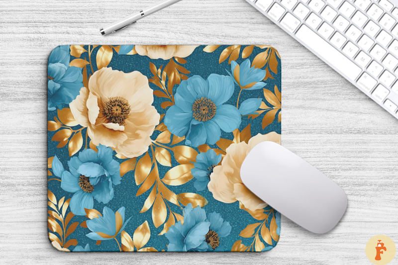 cyan-and-gold-floral-bouquet-mouse-pad