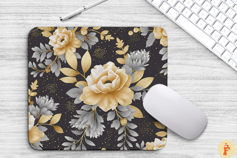 gray-and-gold-floral-bouquet-mouse-pad