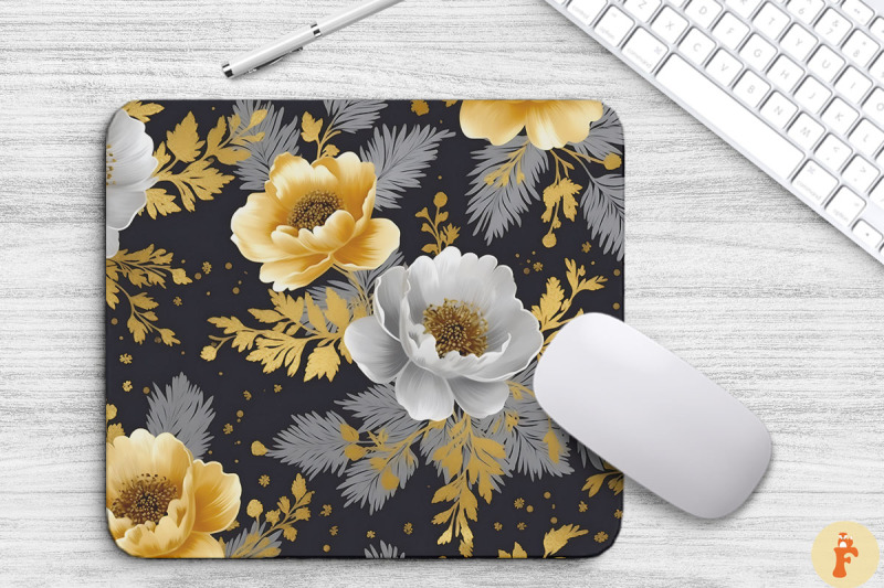 gray-and-gold-floral-bouquet-mouse-pad