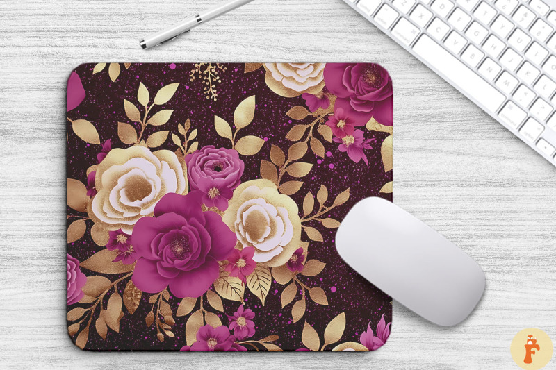 glitter-magenta-floral-bouquet-mouse-pad