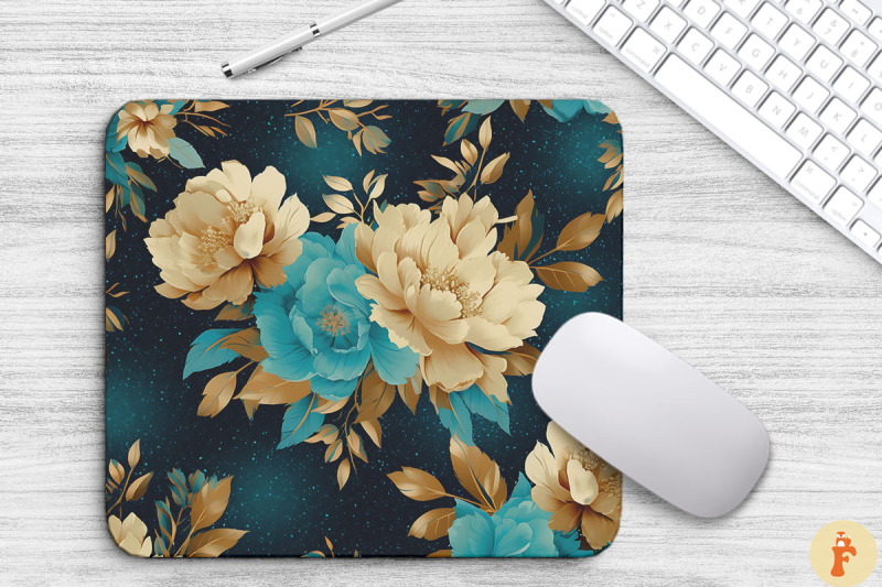 teal-and-gold-floral-bouquet-mouse-pad