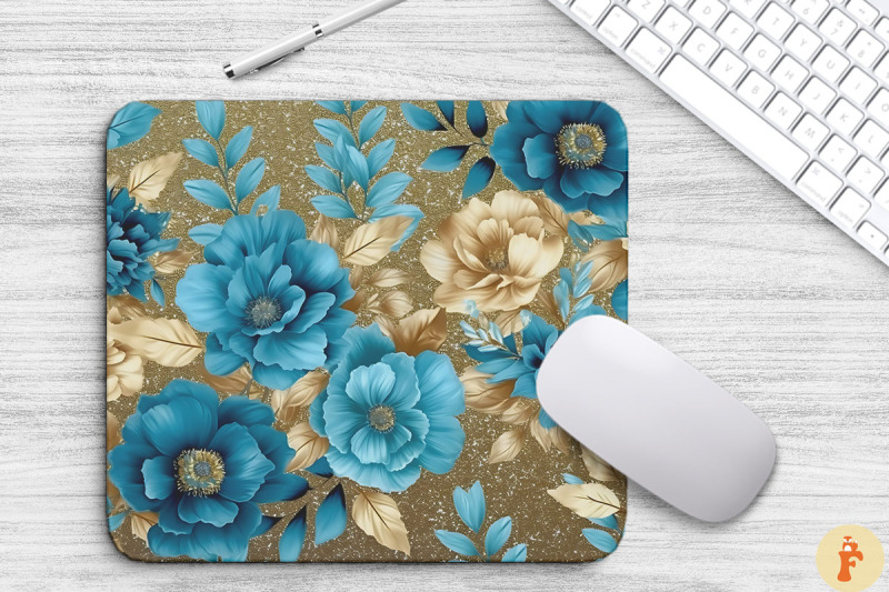 teal-and-gold-floral-bouquet-mouse-pad