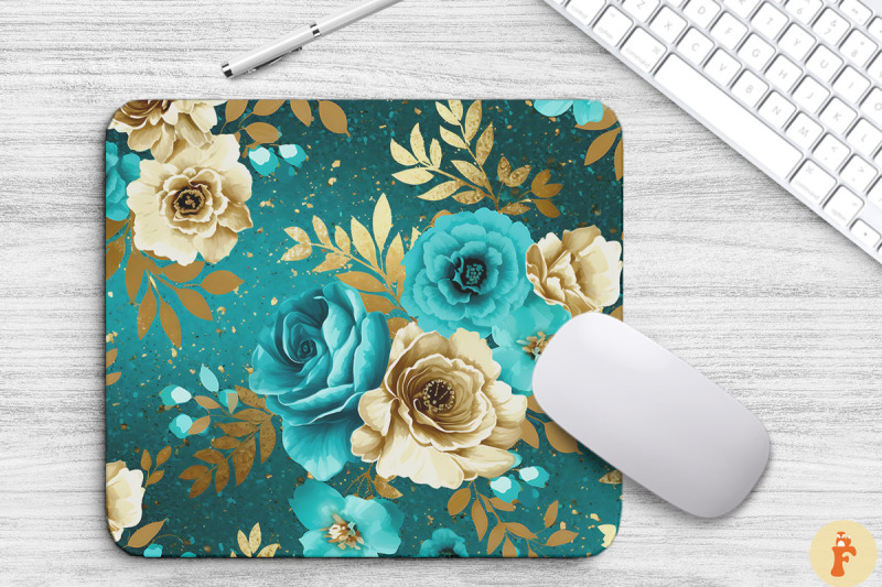 turquoise-floral-bouquet-mouse-pad