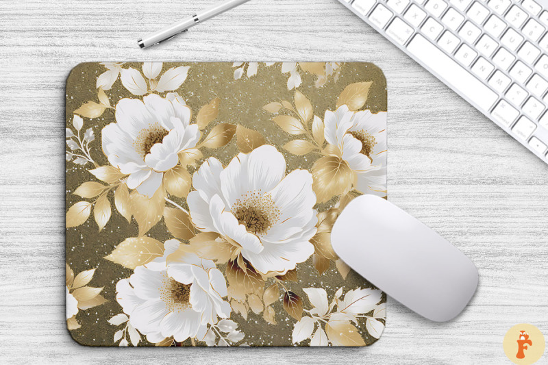 white-and-gold-floral-bouquet-mouse-pad