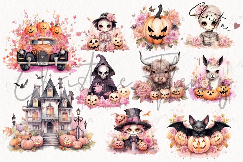 watercolor-pink-pastel-halloween-clipart