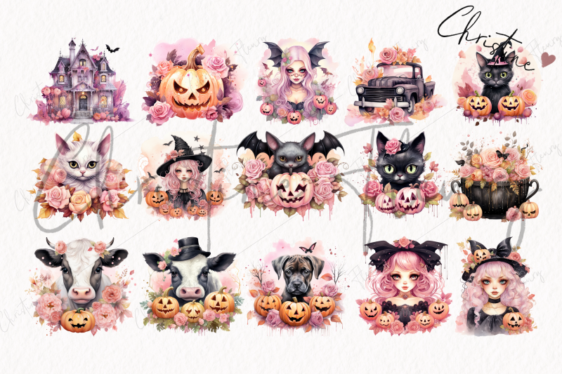 watercolor-pink-pastel-halloween-clipart