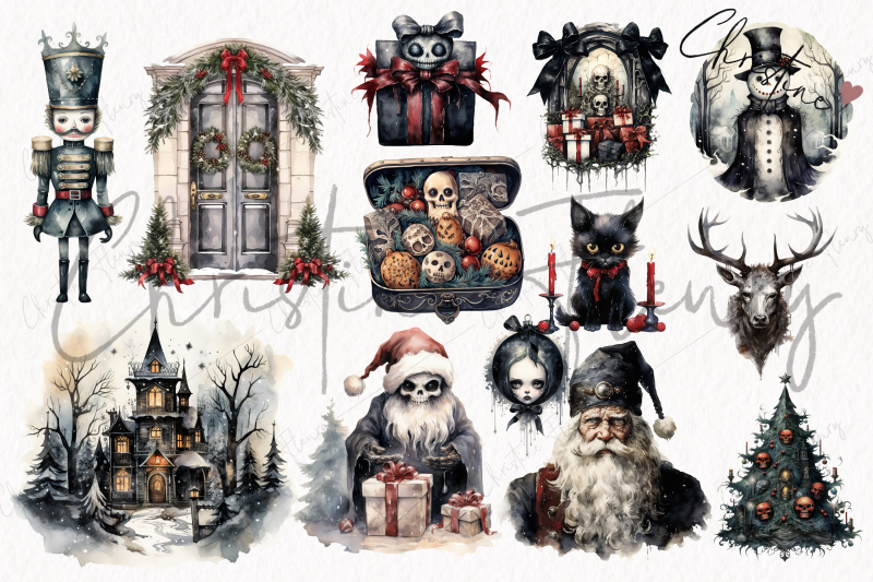watercolor-gothic-christmas-clipart