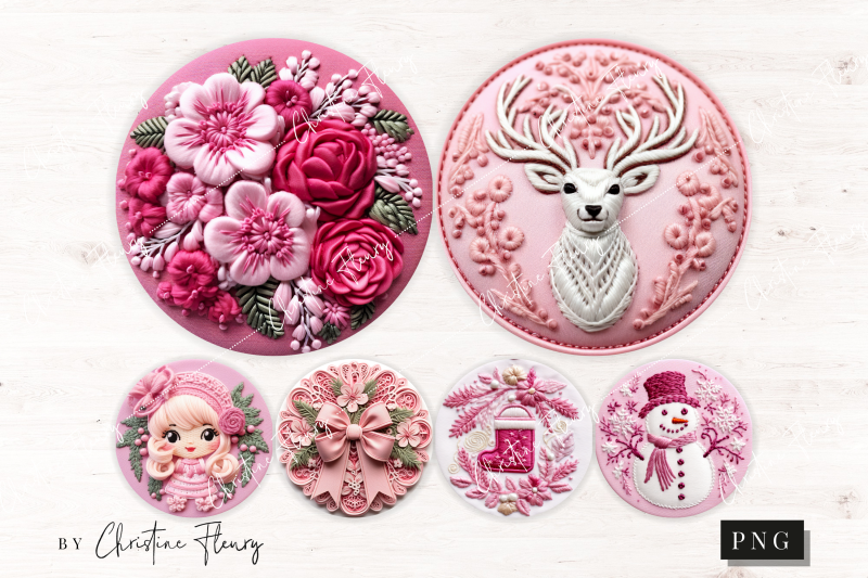 3d-embroidered-pink-christmas-ornaments