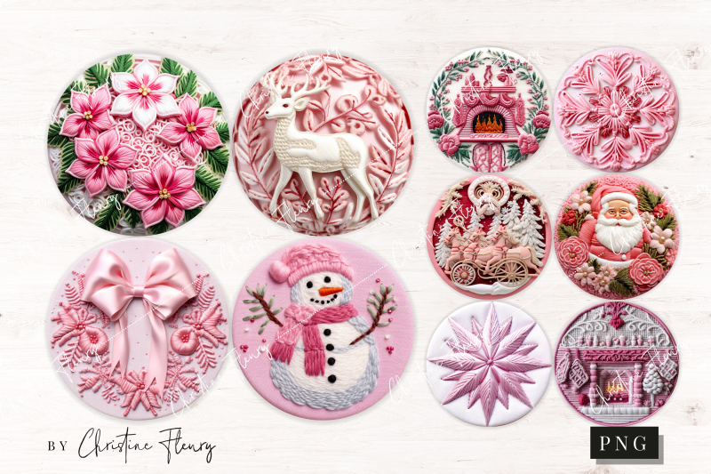 3d-embroidered-pink-christmas-ornaments