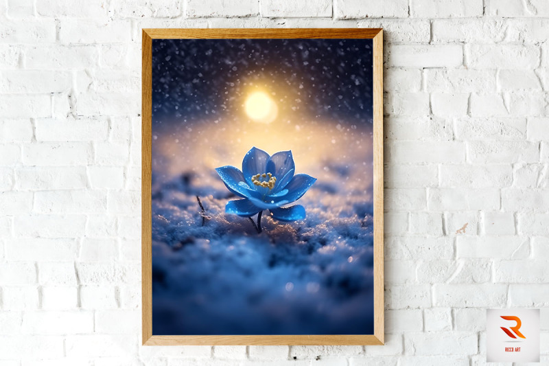 frozen-blue-flower-on-snow-wall-art