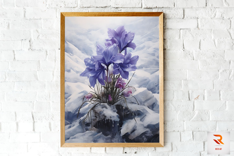 purple-flower-blooming-in-snow-wall-art