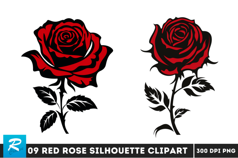 red-rose-silhouette-clipart-bundle