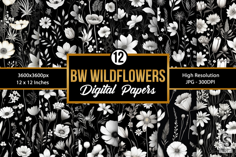 black-amp-white-wildflowers-pattern-digital-papers