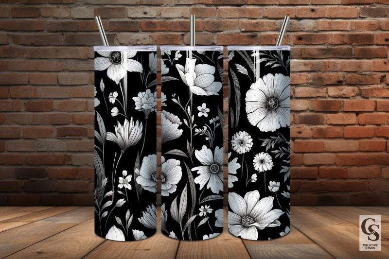 black-amp-white-wildflowers-pattern-digital-papers