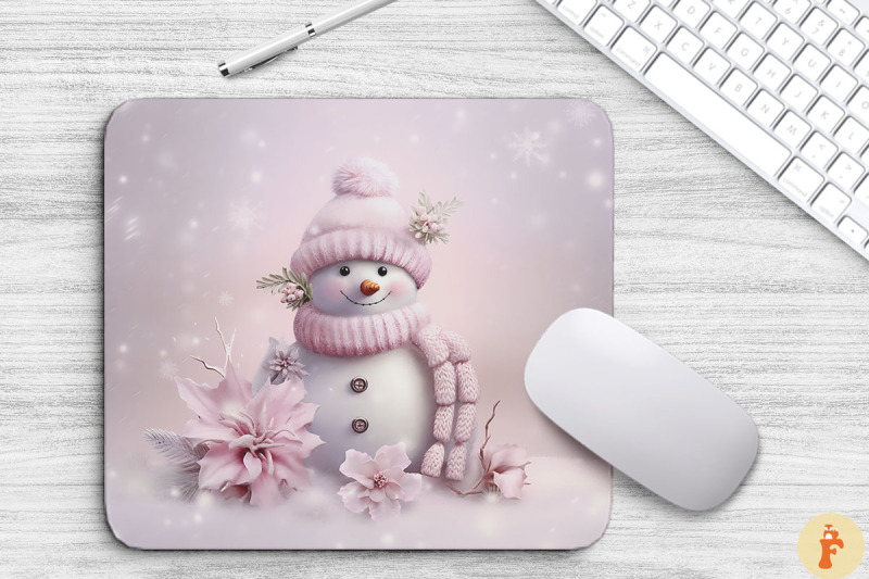 pink-happy-snowman-christmas-mouse-pad