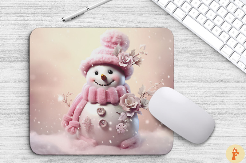 pink-happy-snowman-christmas-mouse-pad