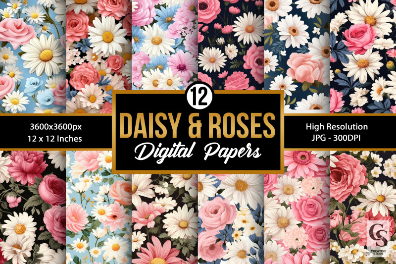 daisy-and-roses-floral-digital-papers