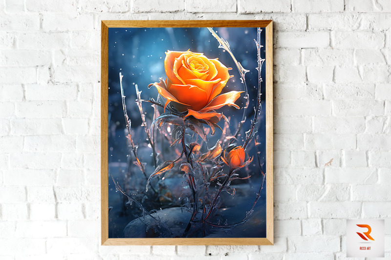 whimsical-winter-orange-rose-wall-art