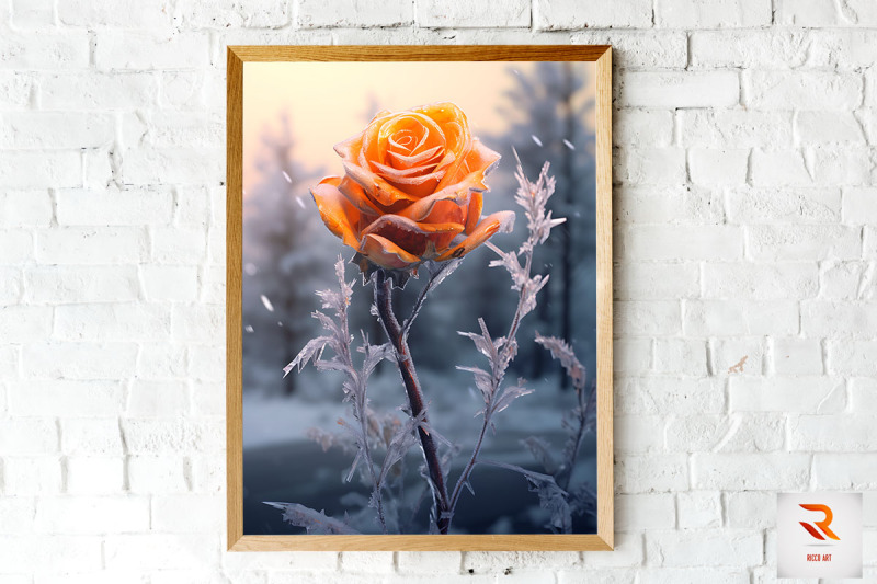 whimsical-winter-orange-rose-wall-art