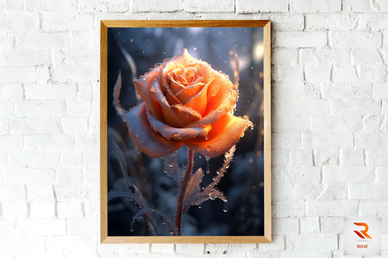 whimsical-winter-orange-rose-wall-art