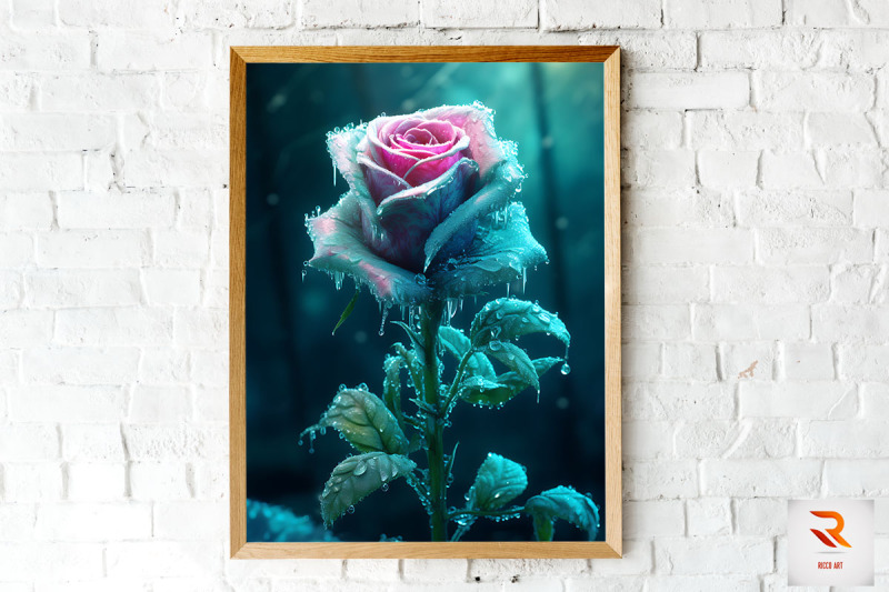 whimsical-winter-teal-rose-wall-art