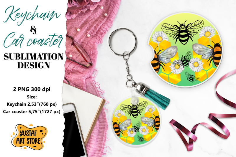 bee-keychain-sublimation-bee-car-coaster-sublimation