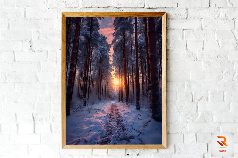 winter-forest-sky-and-sunset-wall-art