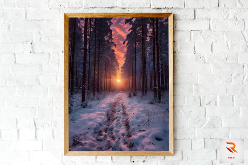 winter-forest-sky-and-sunset-wall-art