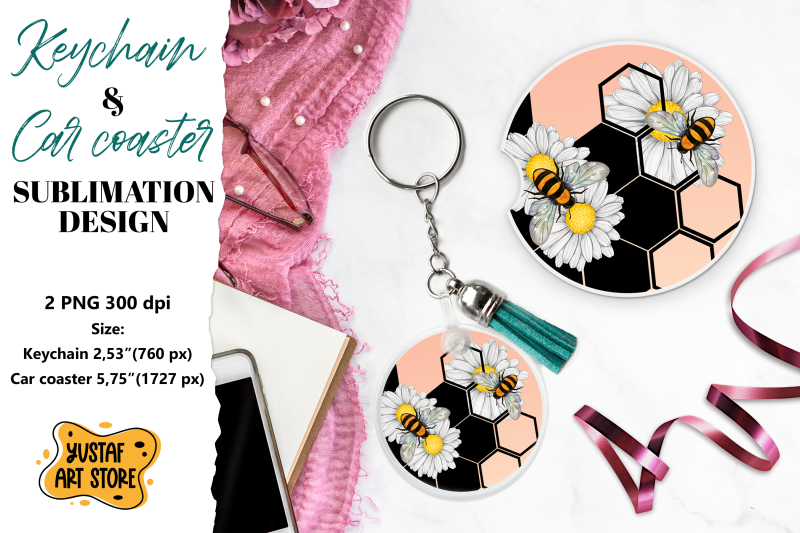 bee-keychain-sublimation-bee-car-coaster-sublimation