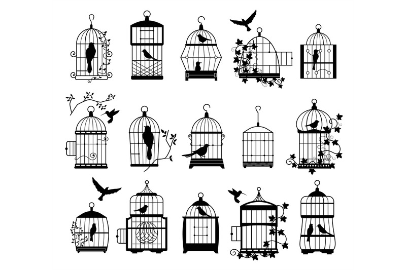 bird-cages-with-birds-silhouettes-black-wall-decals-with-flying-birds