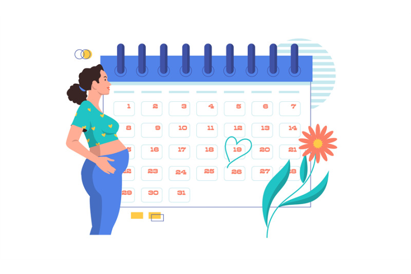 pregnancy-calendar-monthly-countdown-with-pregnant-woman-cartoon-gyn