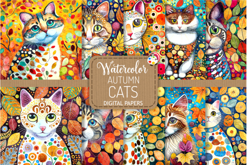 autumn-cats-watercolor-portrait-paintings