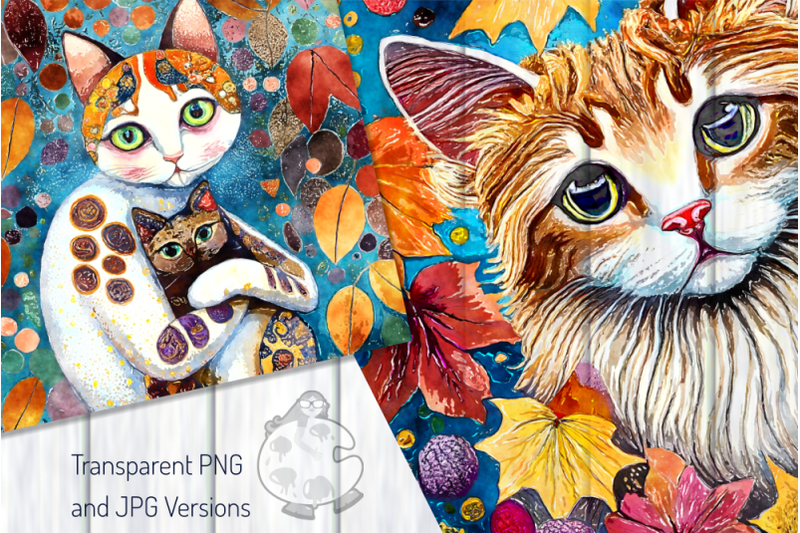 autumn-cats-watercolor-portrait-paintings