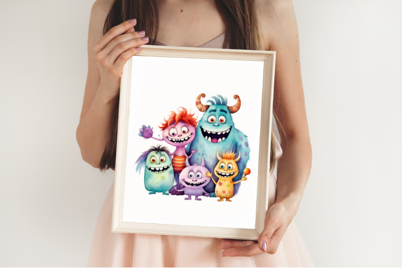 cute-monster-family-watercolor-clipart-bundle