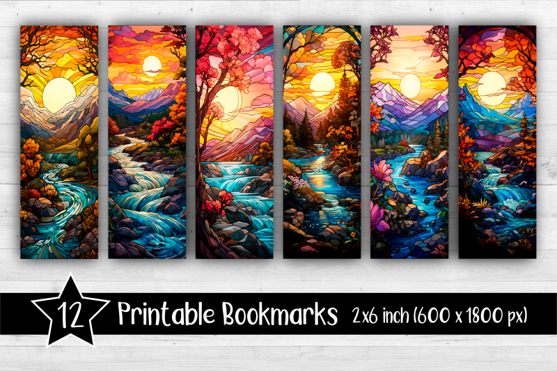 stained-glass-nature-bookmarks-printable-2x6-inch