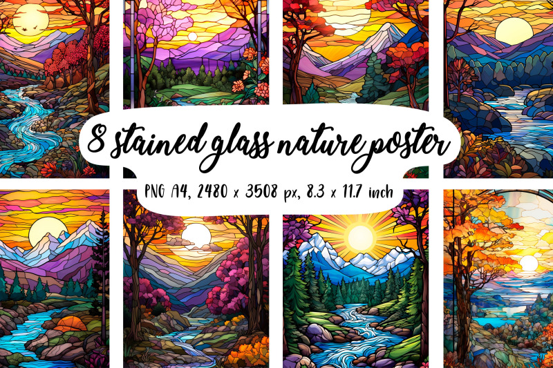 8-stained-glass-nature-posters-cards