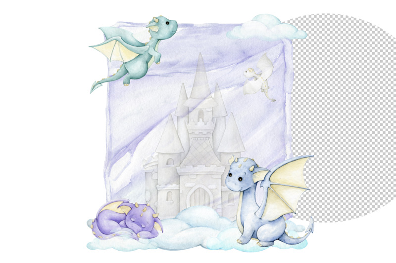 cute-dragons-watercolor-clipart-invitation-template-for-a-children-039