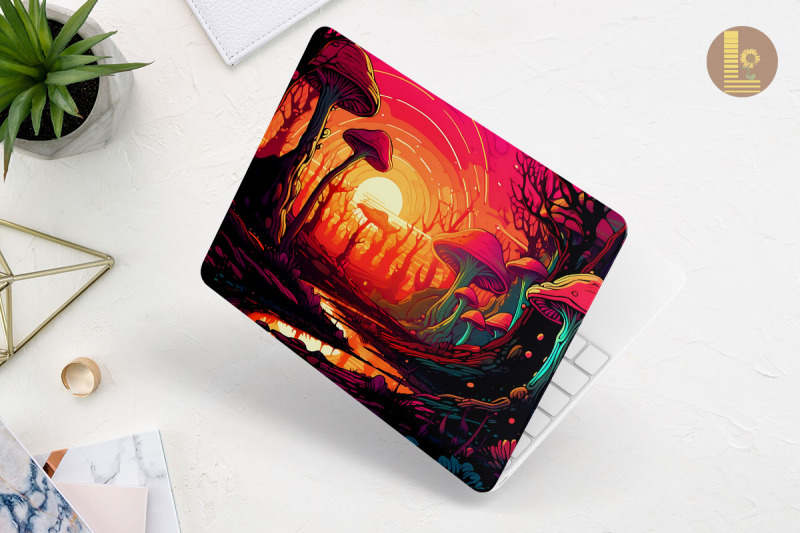 trippy-mushroom-forest-laptop-skin