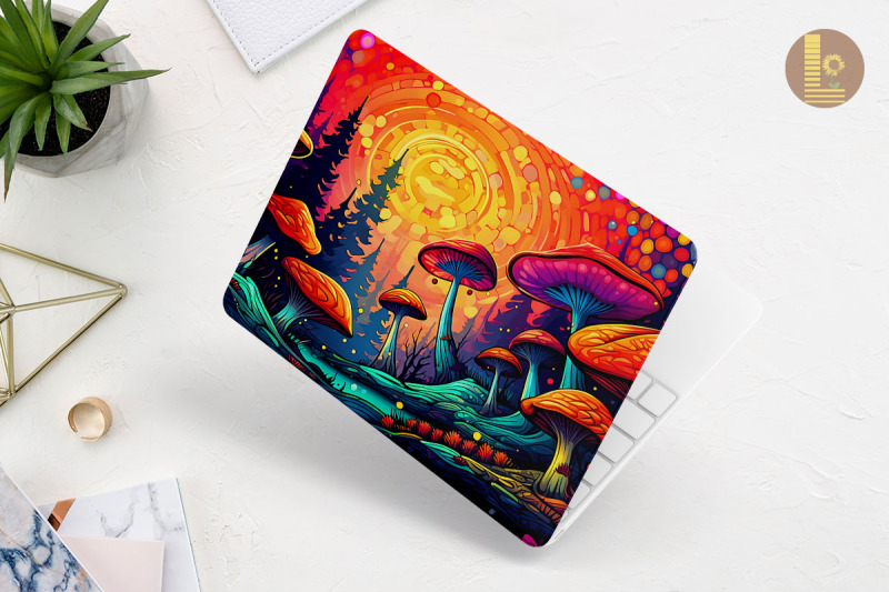 colorful-whimsical-mushroom-laptop-skin