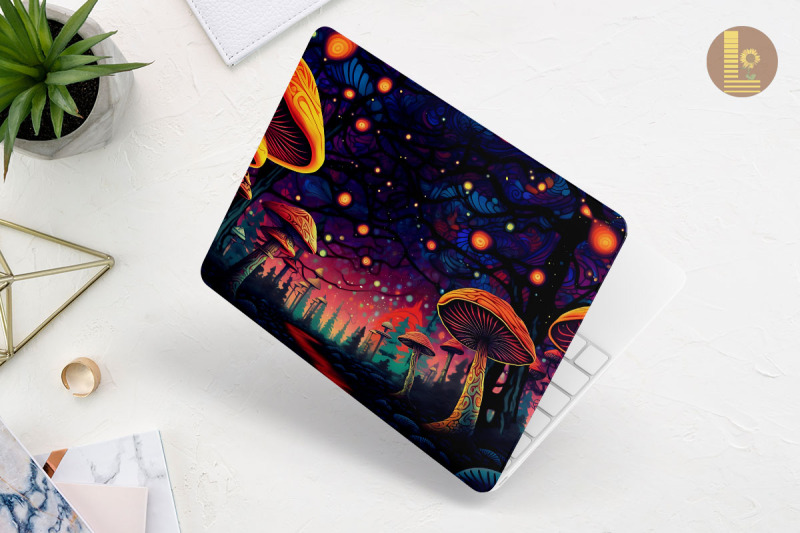 colorful-whimsical-mushroom-laptop-skin