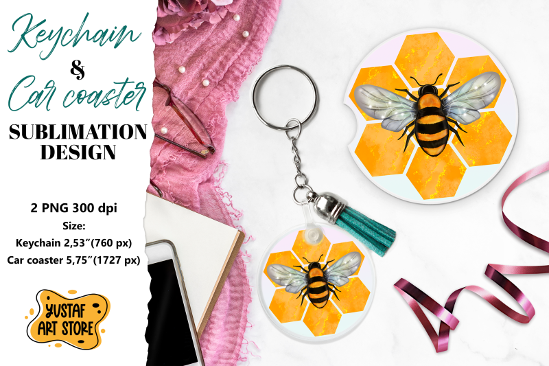 bee-keychain-sublimation-bee-car-coaster-sublimation