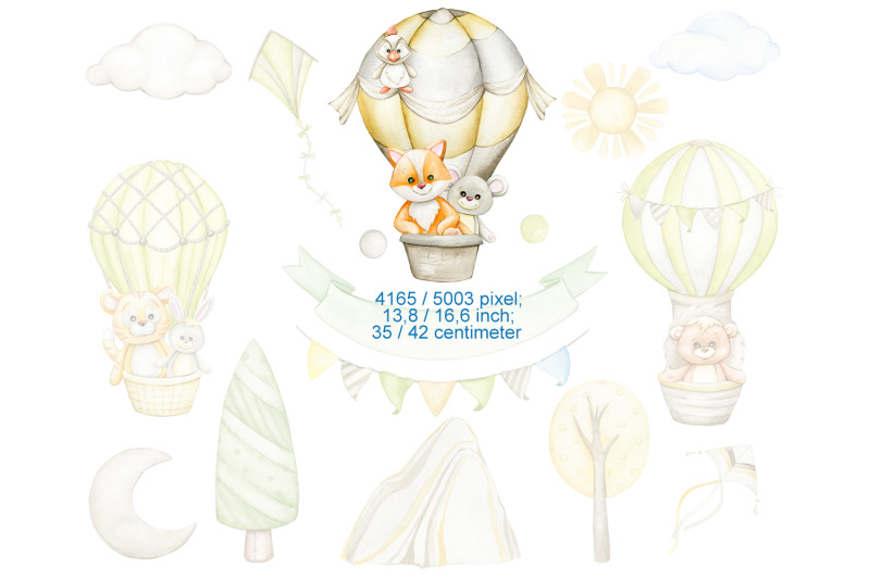 woodland-animals-watercolor-clipart-hot-air-balloon-clip-art-boho-nu
