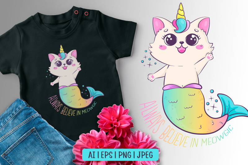 kawaii-rainbow-cat-mermaid-unicorn-sublimation-design