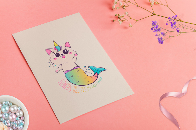 kawaii-rainbow-cat-mermaid-unicorn-sublimation-design